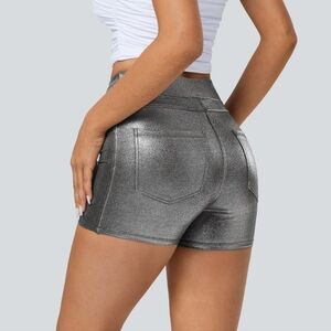 Halara Metallic Silver Faux Leather Shorts Size M NWT